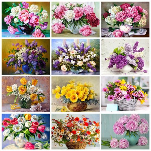 

diamond painting canvas size 5d embroidery cross stitch flower peony full square mosaic vase tulip decoration for home