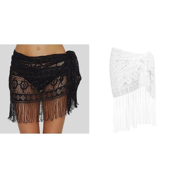 

women's swimwear fringed lace beach sunscreen clothes hollow skirt bikini blouse, White;black