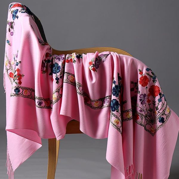 

scarves fashion ladies floral embroidery cashmere-like warm winter wraps scarf shawls female pashmina big size 70*200cm, Blue;gray