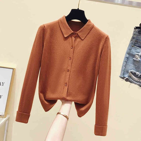 

autumn collar knitted cardigan for long sleeve loose polo bottoming shirt wool sweater women knit coat 11181, White;black