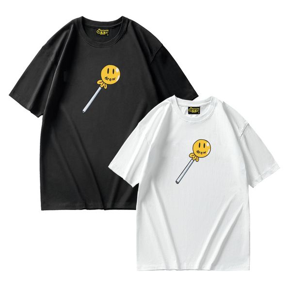 

drew smiley face t-shirt lollipop justin bieber tee male and female couples with the same paragraph high street trend loose short-sleeved t-, White;black