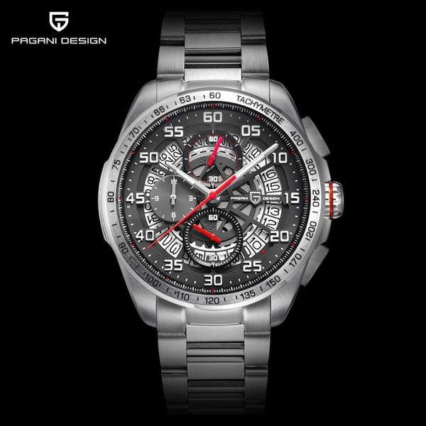 

wristwatches pagani watch men chronograph silver stainless steel strap folding buckle quartz man waterproof a354, Slivery;brown