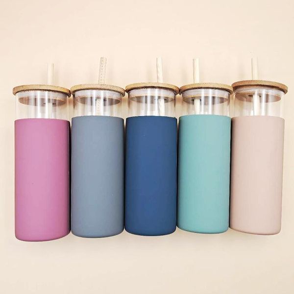 

glass cups water bottle travel mug with silicone protective sleeve bamboo lid and straw drinkware wine glasses