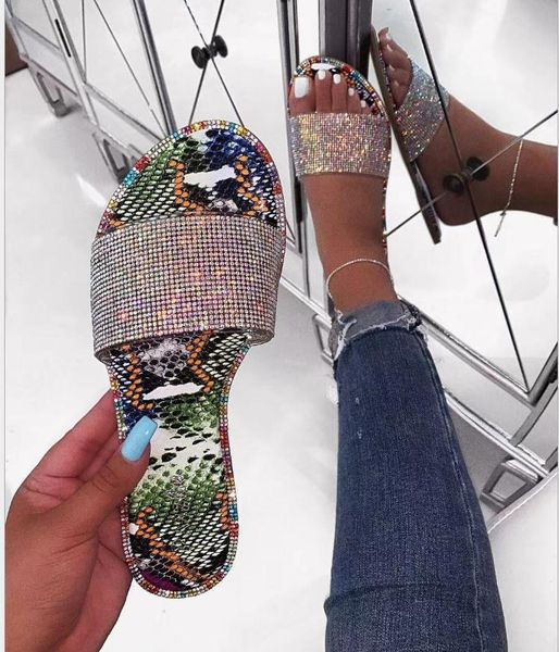 

slippers 2021 women's shoes diamond flat sandals beach, Black