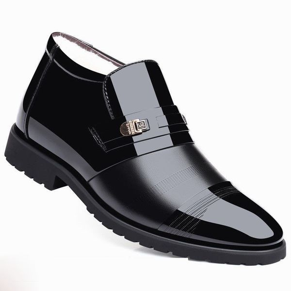 

2021 new winter men's cotton leather shoes plush thickened warm business leisure high formal, Black