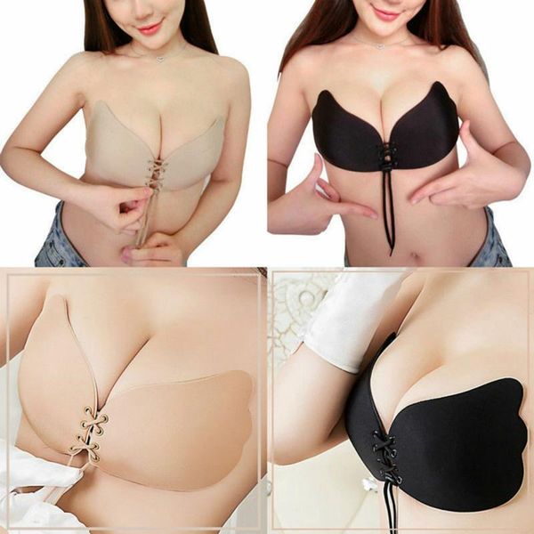 

bras women push up bra invisible self-adhesive silicone seamless sticky backless strapless drawstring brassiere sujetador, Red;black