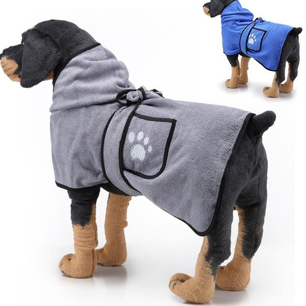 

pet dog cat bathrobe soft quickly absorbing water fiber drying towel robe with hat puppy grooming supplies apparel