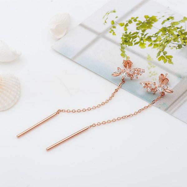 

other fashion s925 sterling silver natural earrings longleaves ear line female rose gold earring jewelry lasting forever tw02, Golden;silver