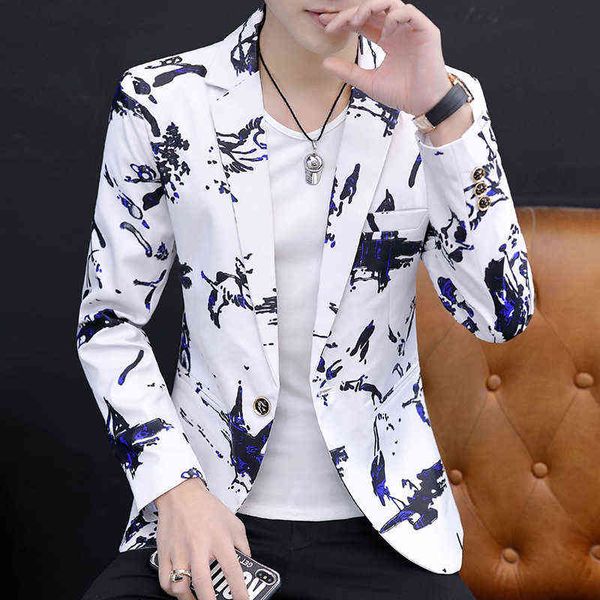 

luxury men's suits blazers 2021 casual small suit korean printed single wtern coat men's wear, White;black