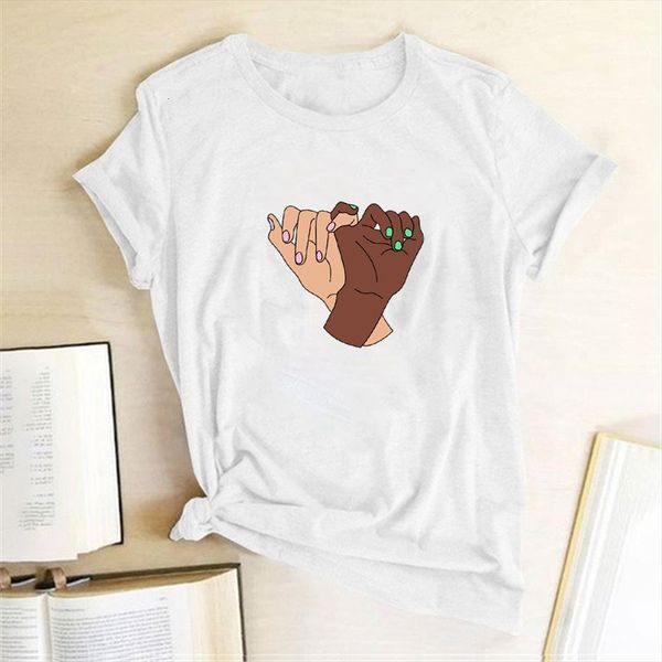 

pinkie promise black and white mens hands print women summer for loose ccrew neck graphic vogue ropa mujer, White;black