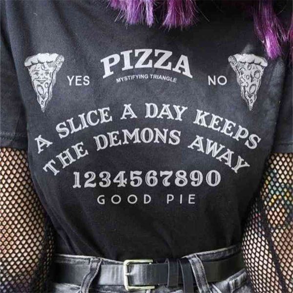 VIP HJN Kadınlar Pizza Ouija Kurulu T-Shirt Hipsters Yaz Sevimli Komik Tee Grunge Goth Giyim Cadılar Bayramı Cadı Gömlek 210401