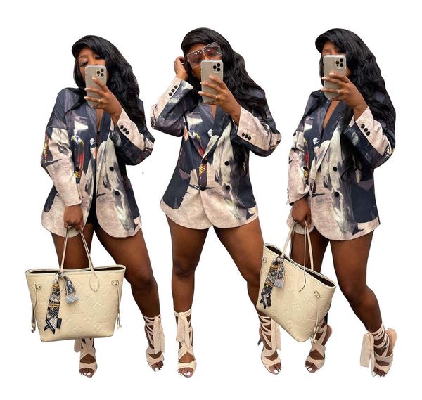 

fashion printed casual double breasted suit coat, Black;brown