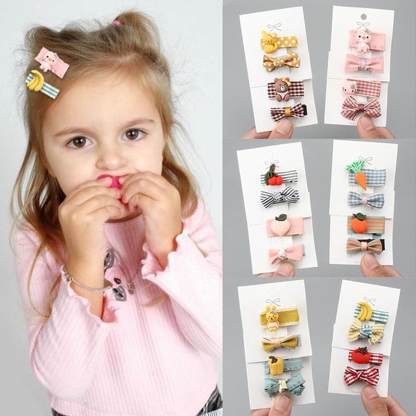 

pcs/set toddler vhildren full cloth hairpin cartoon bow hair clip headdress cute animal fruit barrettes girls accessories, Slivery;white
