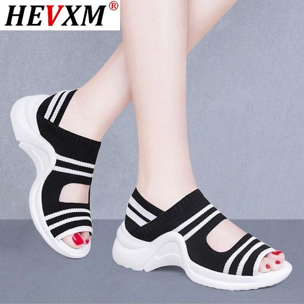 

women sandals 2021 summer shoes woman knitting breathable wedges platform lady comfortable, Black