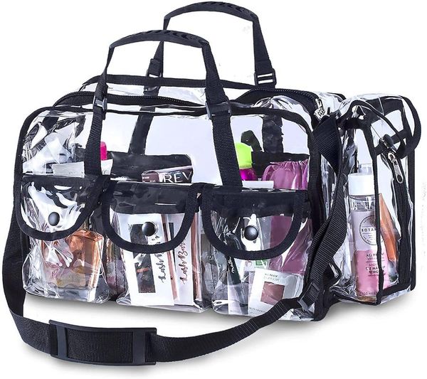 

premium clear makeup organizer pvc toiletry bag transparent cosmetic for women sturdy zipper & 7 external pockets bags cases