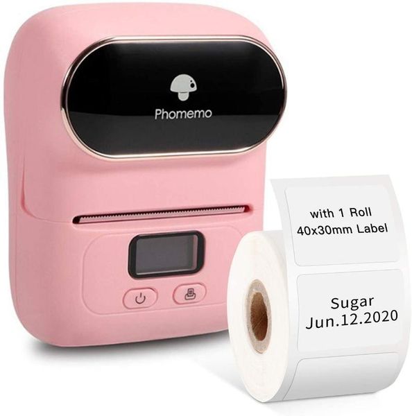 

printers phomemo m110 label printer portable mini bluetooth thermal maker for labeling,office + 1 roll paper #r30