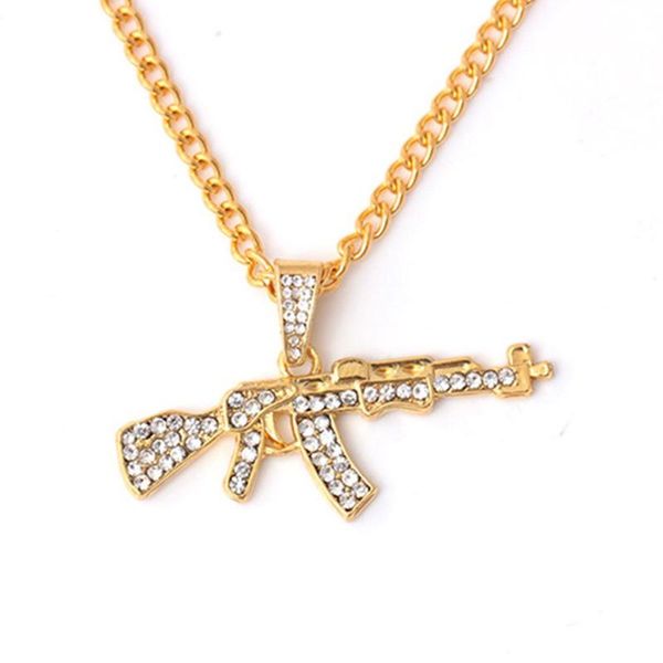 

party favor gun pendant necklace with rhinestone alloy chain creative personalized fashion hip hop jewelry for wedding