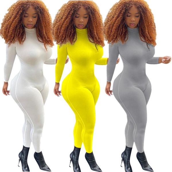 

women's jumpsuits & rompers fitness turtleneck womens jumpsuit lounge wear long sleeve leggings bodycon women body femme overalls, Black;white