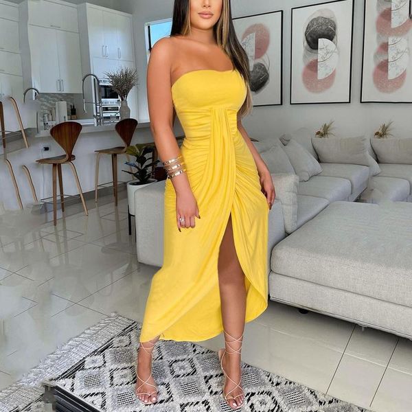 

casual dresses women dress strapless wrap high split tube summer loose sleeveless tunic vacation bandeau party, Black;gray