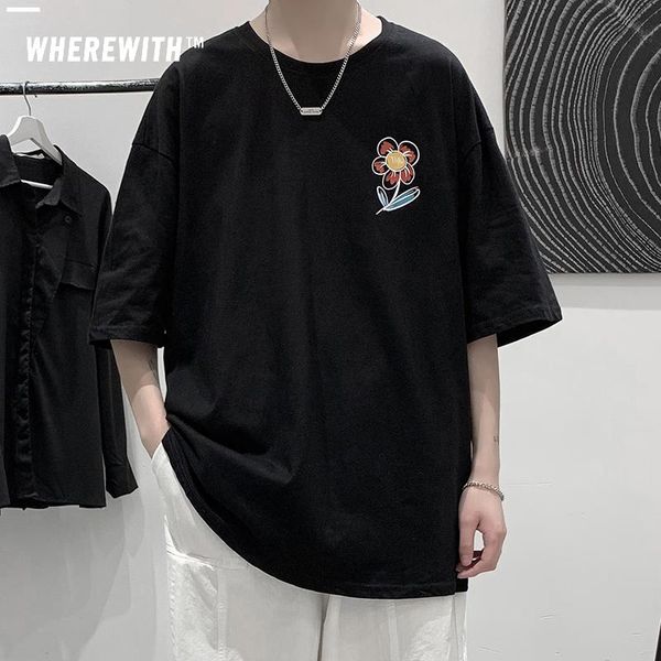 

mens clothing summer flower printing t shirt graphic tees cotton casual youthful vitality harajuku korean style tshirts shirts, White;black