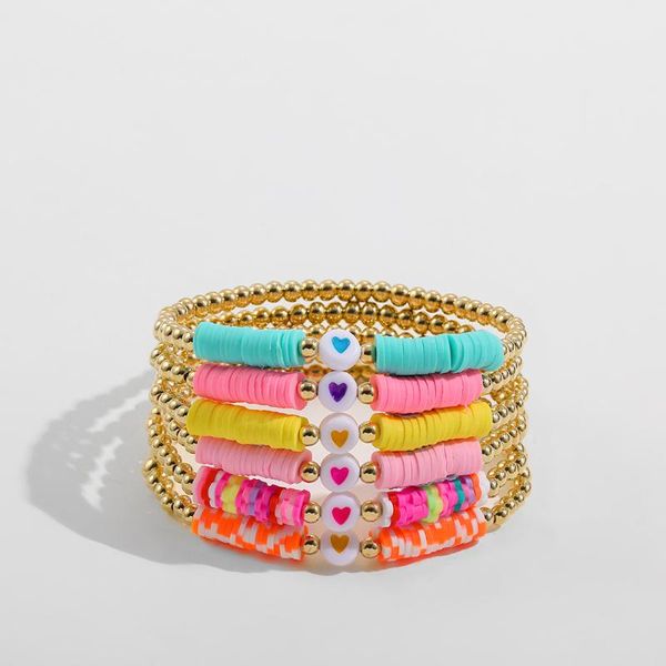 

beaded, strands fashion handmade soft pottery clay heart bracelets for women girls multicolor cute gold beaded boho party jewelry, Black