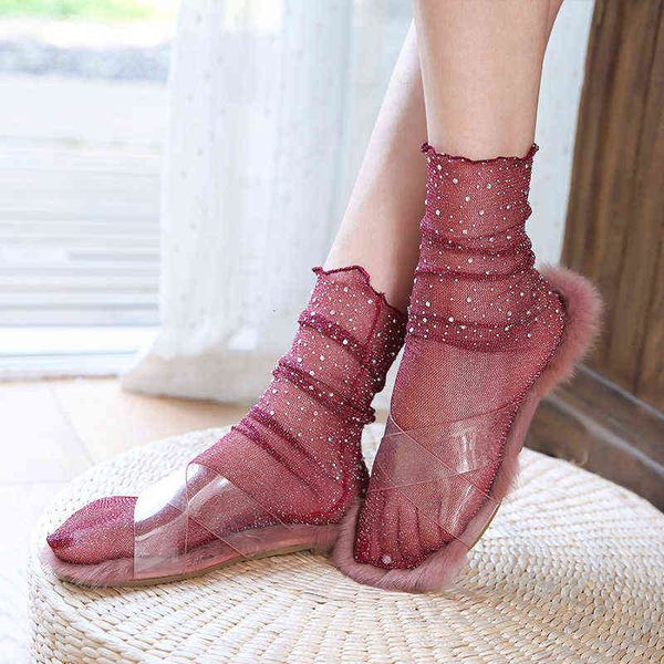 

socks autumn and winter drill gold powder star sier silk shiny mh pile pair center tube socks, Red;black