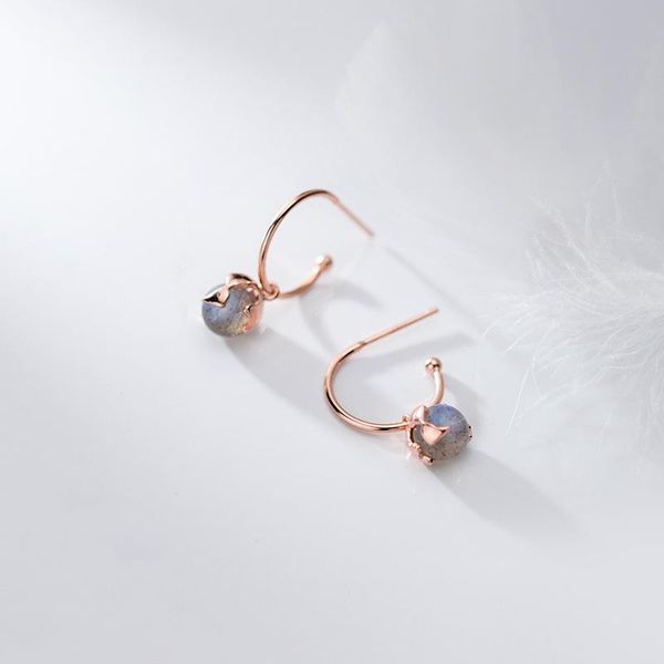 

sterling silver sweet moonstone rose gold stud earrings fashion jewelry for women pierced earring party gift, Golden;silver