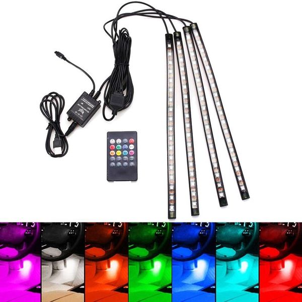 

car headlights 4xdc12v 12 led lights usb wireless music control 8 color rgb interior