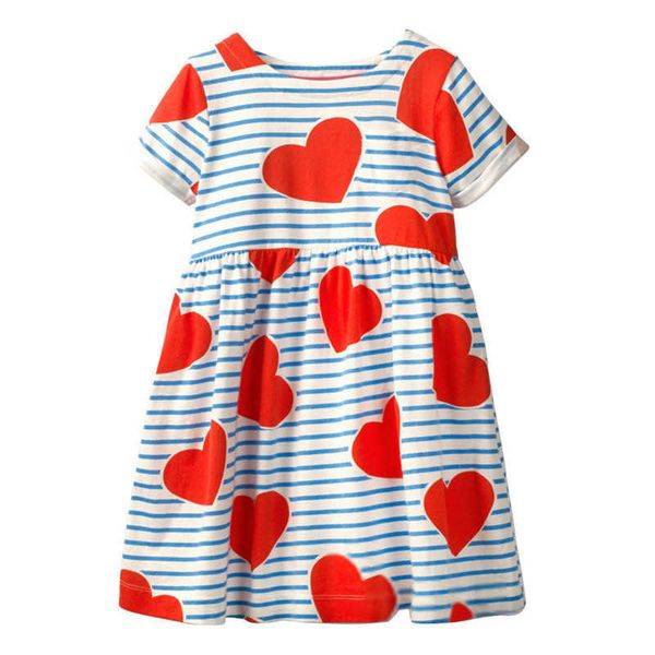 Jumping Meters Marca Stripe casual Ragazza abiti estivi cuori bambino 100% cotone abbigliamento manica corta bambini 210529