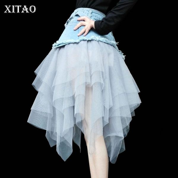 

irregular skirt fashion women mesh lace tutu stitching pockets solid color perspective minority ldd1317 skirts, Black