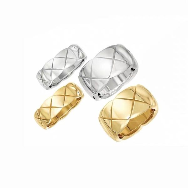 

cluster rings irregular ring for women stainless steel men wedding brands 6mm 8mm gold color grid finger couple jewelry size 6-8, Golden;silver