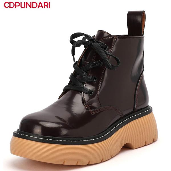 

boots ladies genuine leather flat platform ankle for women autumn winter casual short shoes bottines femme, Black
