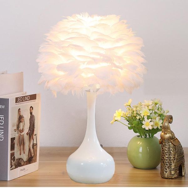 

table lamps nordic luxury feather desk led touch lamp bedside modern kids lights for living room study decoration