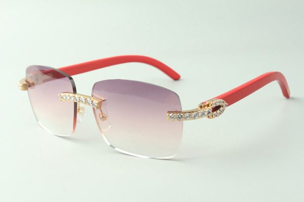 Прямые продажи XL Diamond Sunglasse 3524025 с красными деревянными храмами дизайнерские очки, размер: 18-135 мм