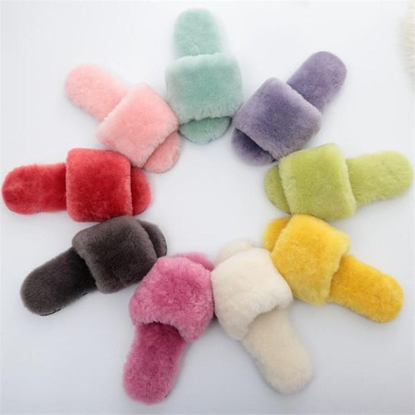 

winter sheepskin wool integrated home slippers men and women's genuine leather lovers warm moon baotou cotton slip, Black