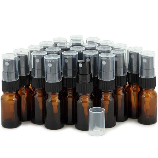 

storage bottles & jars 5pcs 10ml amber glass with black fine mist sprayers and dust caps for essential oils, perfume oils