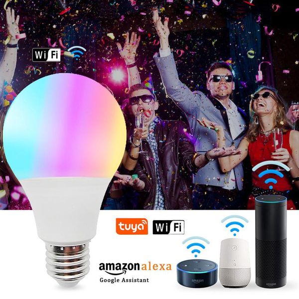 

bulbs wireless tuya wifi smart led bulb christmas home lighting lamp e27 magic rgb change color light dimmable alexa/google
