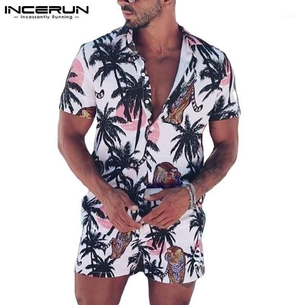 Männer Trainingsanzüge 2021 Männer Sets Gedruckt Urlaub Revers Kurze Casual Hemd Strand Shorts Streetwear Sommer Hawaiian Anzüge 2 Stück S-5XL INCERU