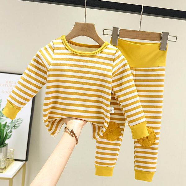 

clothing sets 2021 winter thermal underwear boys girls striped plush pajamas 2pcs suits baby boy thicken clothes set children, White