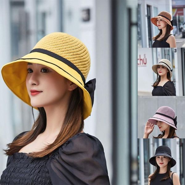 

wide brim hats sunhat girl with bowknot multiple color options fisherman hat summer hollowing out caps female elegant, Blue;gray