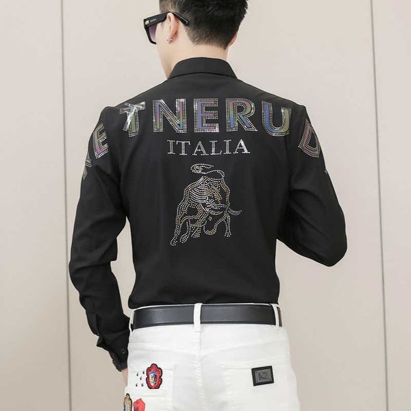 

men shirts spring long sleeve casual shirt formal business dress slim fit streetwear social party chemise homme 210527, White;black