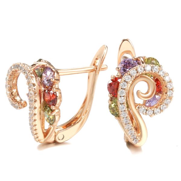 

korean fashion rose gold earrings ins personalized design sheep horn colorful zircon women's, Golden