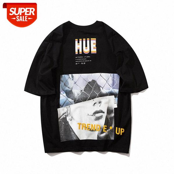

american high street fashion brand simple print t-shirt loose hip-hop avatar short-sleeved tee male #yo65, White;black