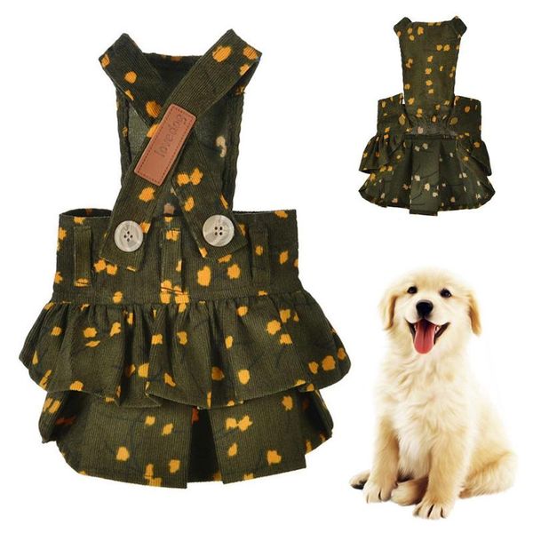 

dog apparel autumn pet puppy corduroy overalls dress strap skirt soft clothes 2021