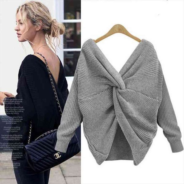 

6 colors v neck beauty women sweaters back autumn winter knitted pullover womens jumper pull femme loose, White;black