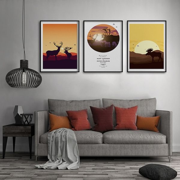 

3pcs/set unframed elk art decorative wall painting modern abstract poster living room bedroom mural
