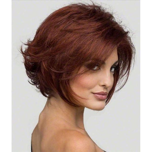 

wig chemical fiber female multicolor medium short curly hair wig headcover, Black