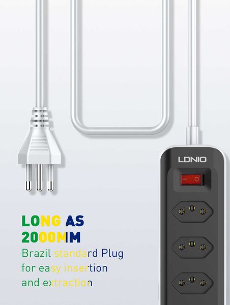 

ldnio new brazil gauge row five hole home office multifunctional usb socket with 4usb plug-in board