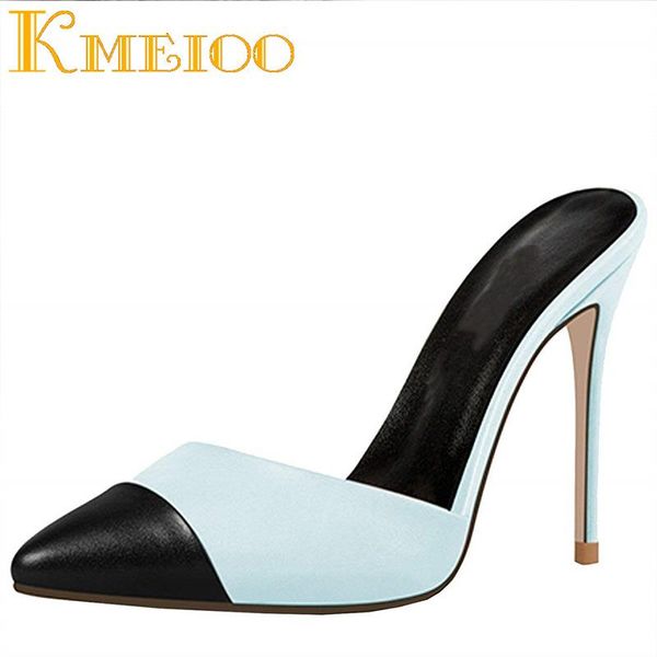 

kmeioo women shoes pointed toe high heels slip on sandals ladies thin slingback pumps dress 12cm, Black