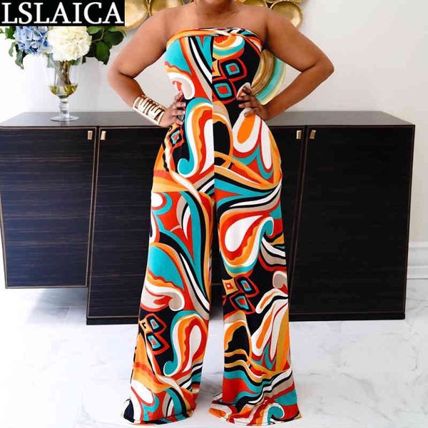 Commercio all'ingrosso stile africano tute con spalle scoperte stampa allentata moda casual tuta donna estate elegante streetwear pagliaccetti 210520